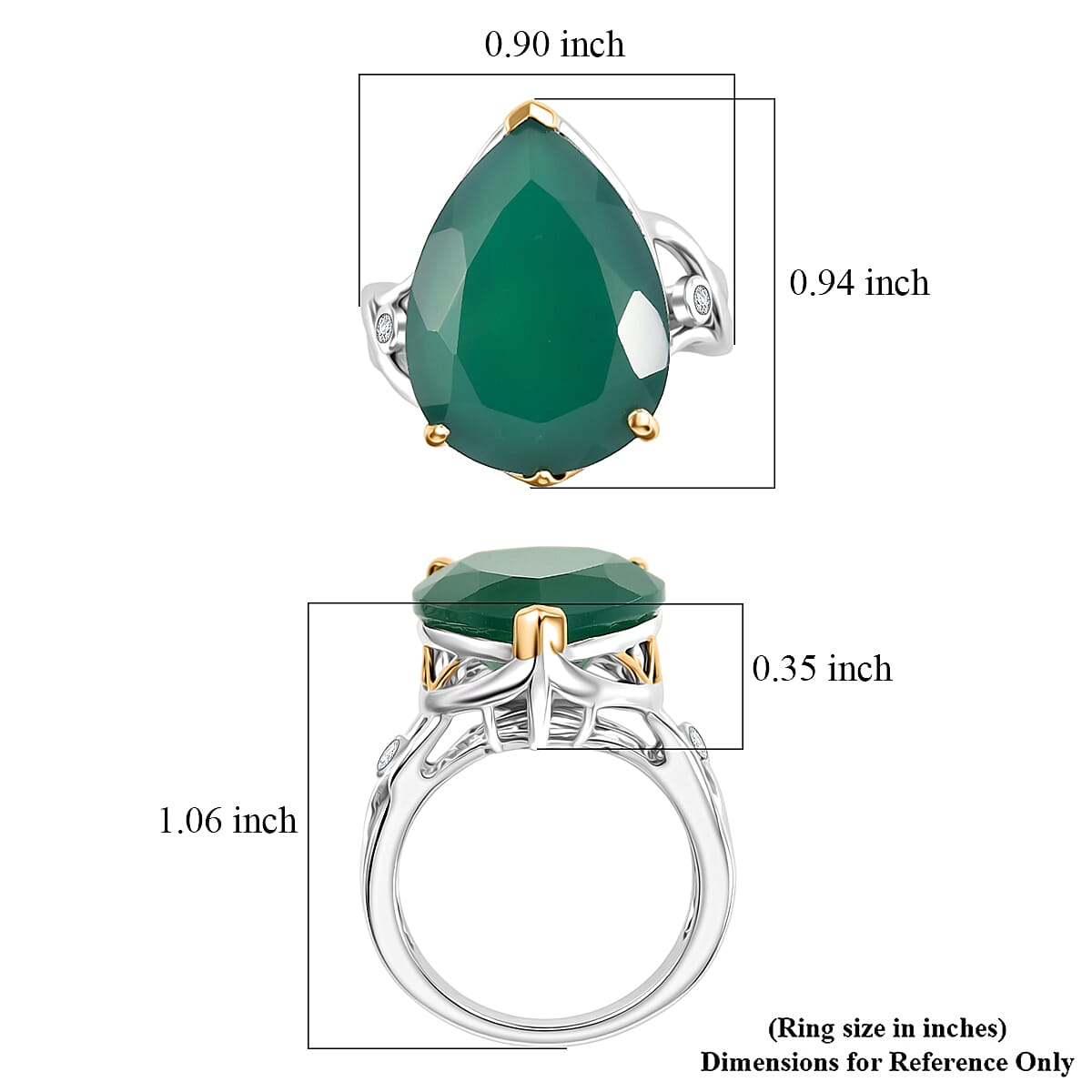 EverTrue Verde Onyx and White Zircon 11.85 ctw Harvest Flame Ring in 18K YG Plated and Platinum Bond (Size 6.0) image number 5