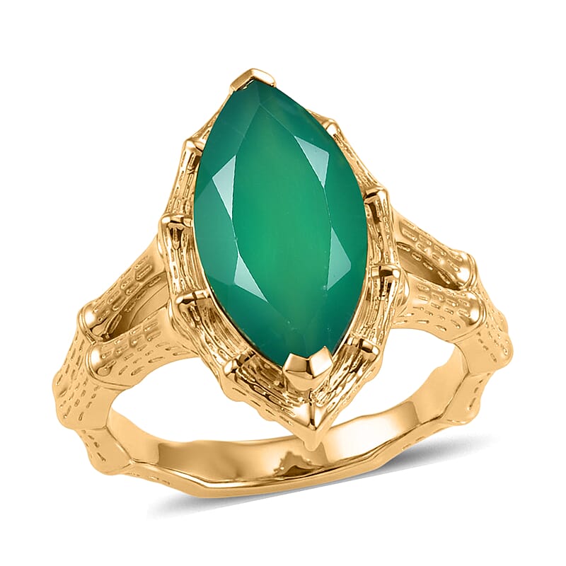 EverTrue Verde Onyx 3.40 ctw Solitaire Forest Fang Ring in 18K YG Plated (Size 6.0)