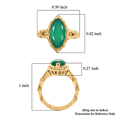 EverTrue Verde Onyx 3.40 ctw Solitaire Forest Fang Ring in 18K YG Plated (Size 6.0)