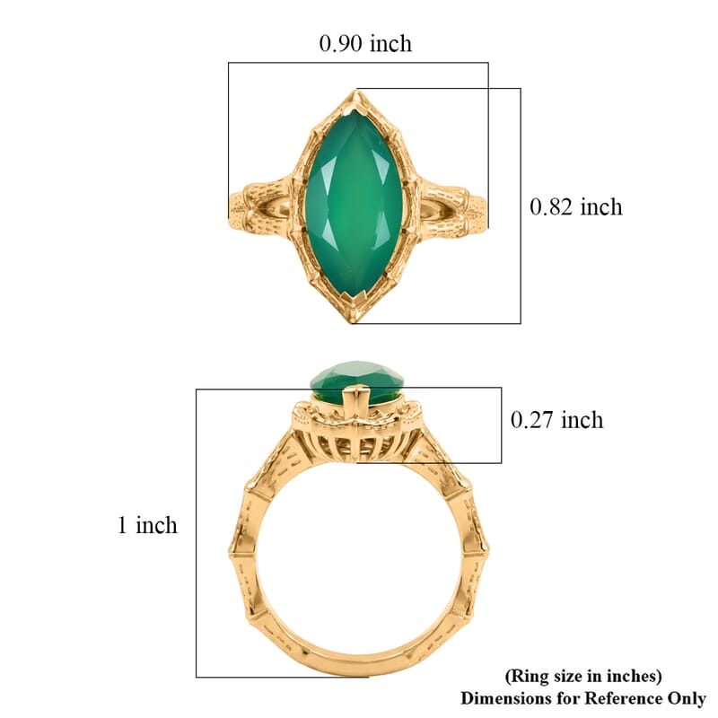 EverTrue Verde Onyx 3.40 ctw Solitaire Forest Fang Ring in 18K YG Plated (Size 6.0)