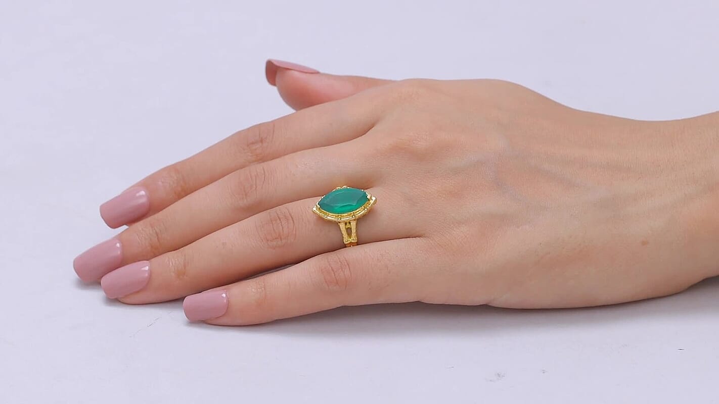 EverTrue Verde Onyx Solitaire Ring in 18K YG Plated 3.40 ctw