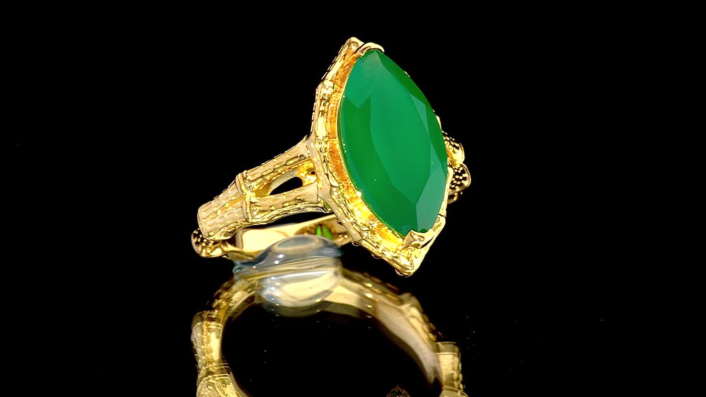 EverTrue Verde Onyx Solitaire Ring in 18K YG Plated 3.40 ctw
