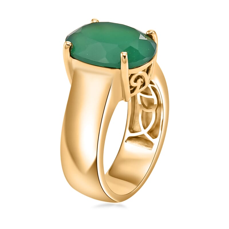 EverTrue Verde Onyx 4.90 ctw Solitaire Ring in 18K YG Plated (Size 10.0)