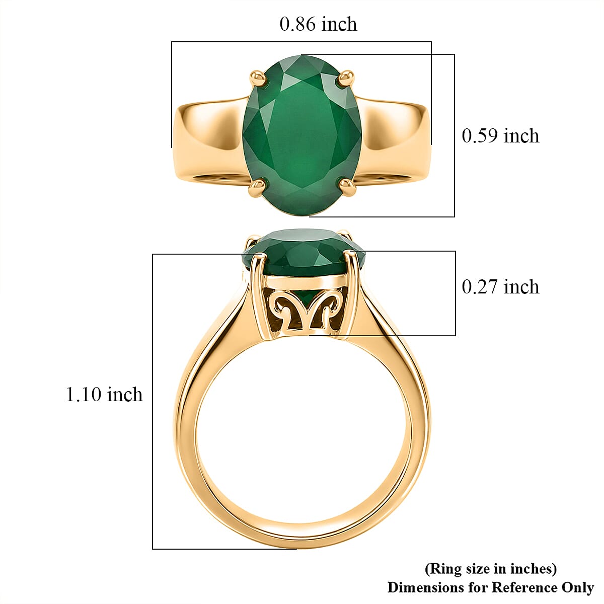 EverTrue Verde Onyx 4.90 ctw Solitaire Ring in 18K YG Plated (Size 10.0)