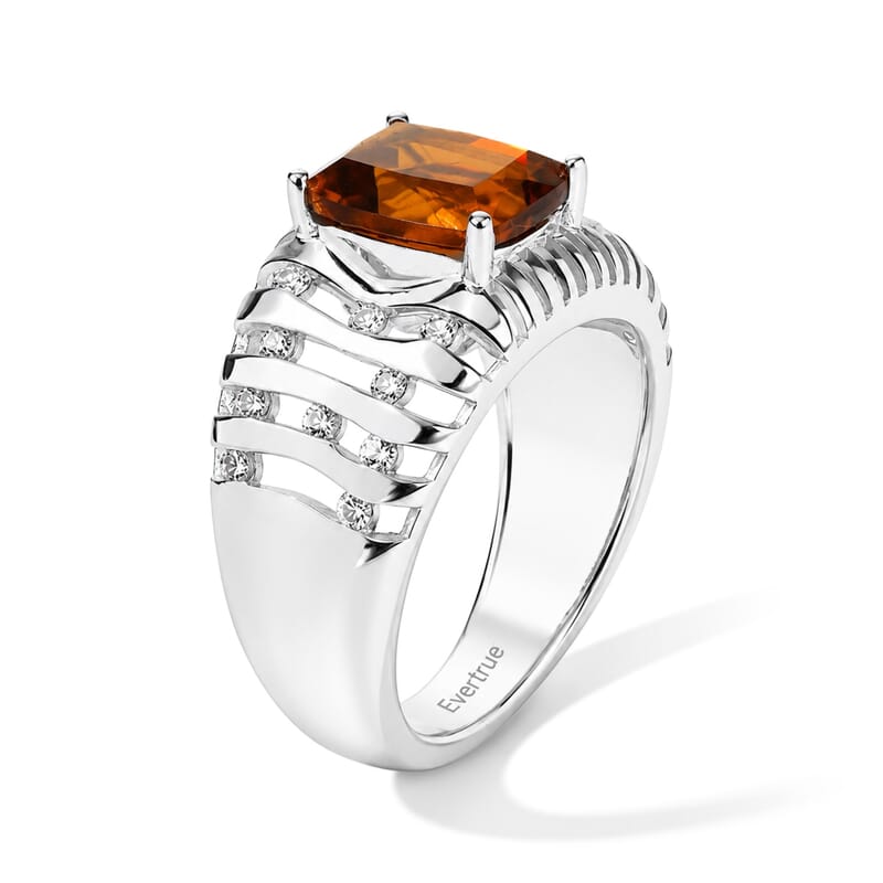 EverTrue Cherry Citrine and White Zircon 2.50 ctw Ring in Platinum Bond (Size 6.0)