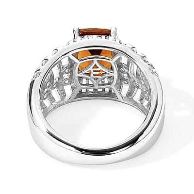 EverTrue Cherry Citrine and White Zircon 2.50 ctw Ring in Platinum Bond (Size 6.0)