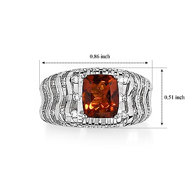 EverTrue Cherry Citrine and White Zircon 2.50 ctw Ring in Platinum Bond (Size 6.0)