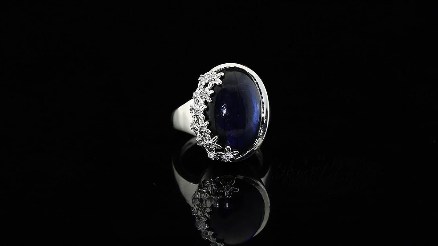 EverTrue Malagasy Labradorite, White Zircon Ring in Platinum Bond (Size 10.0) 12.85 ctw