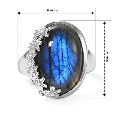 EverTrue Malagasy Labradorite and White Zircon 12.85 ctw Ring in Platinum Bond (Size 7.0)