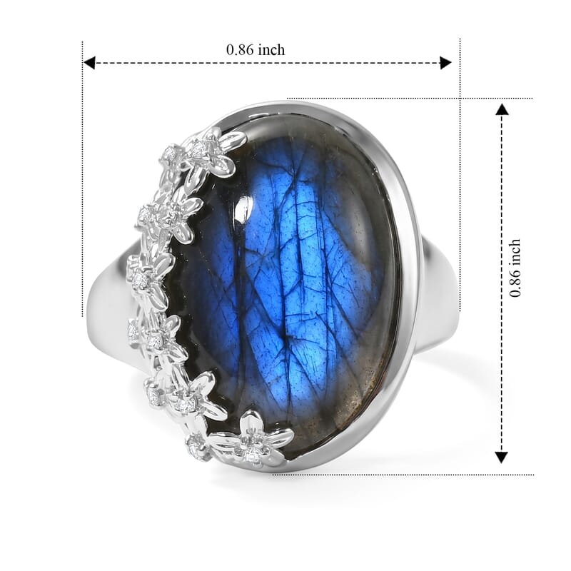EverTrue Malagasy Labradorite and White Zircon 12.85 ctw Ring in Platinum Bond (Size 7.0)