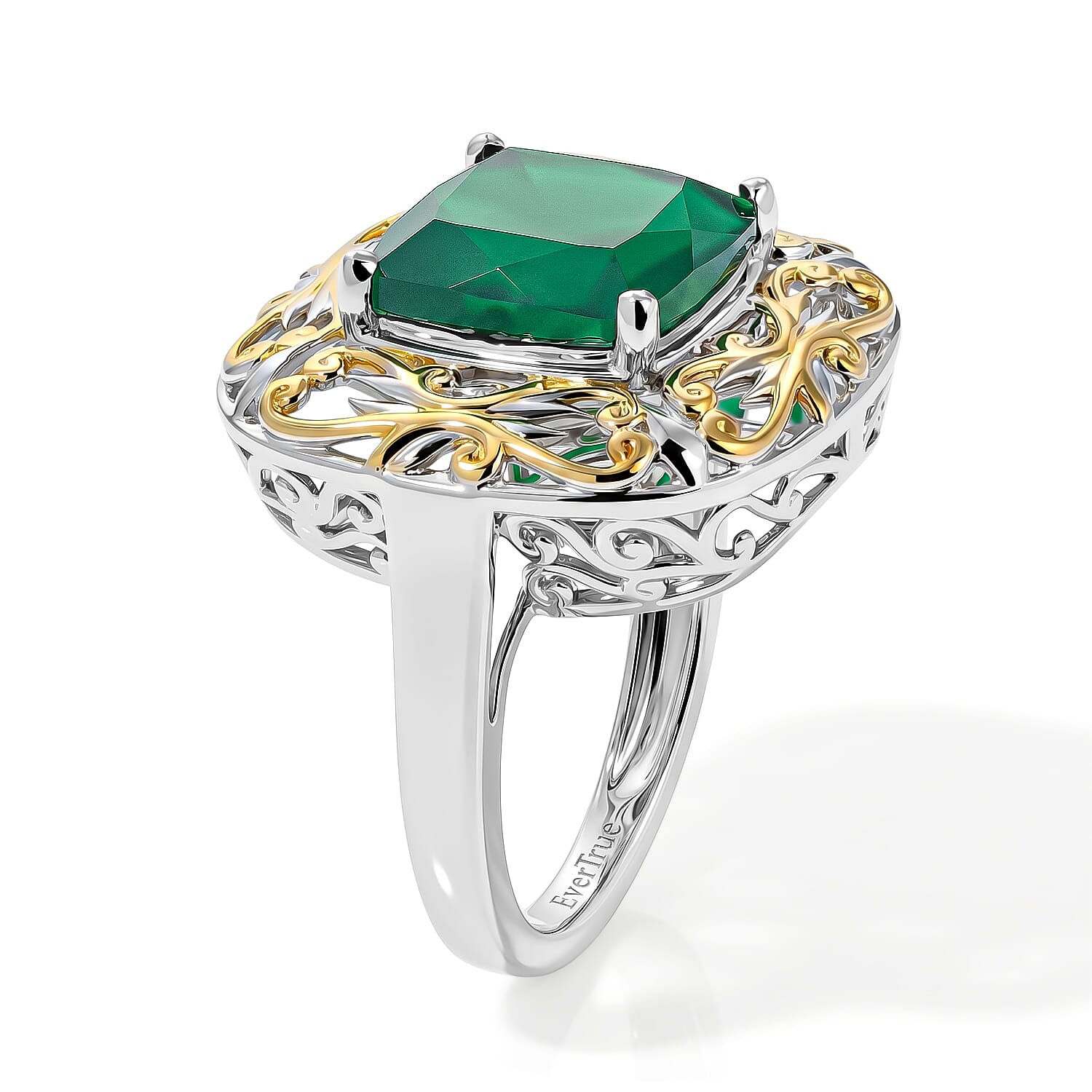 EverTrue Green Onyx 5.00 ctw Ring in 18K YG Plated and Platinum Bond (Size 10.0)