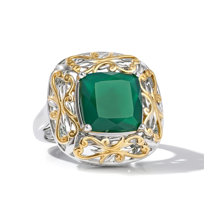 EverTrue Green Onyx 5.00 ctw Ring in 18K YG Plated and Platinum Bond (Size 6.0)