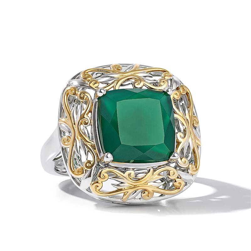 EverTrue Green Onyx 5.00 ctw Ring in 18K YG Plated and Platinum Bond (Size 6.0)
