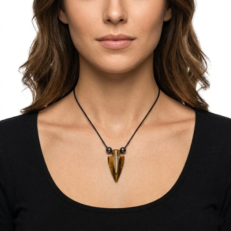 Arrowhead Tiger's Eye 50.00 ctw Cord Necklace 24 Inches