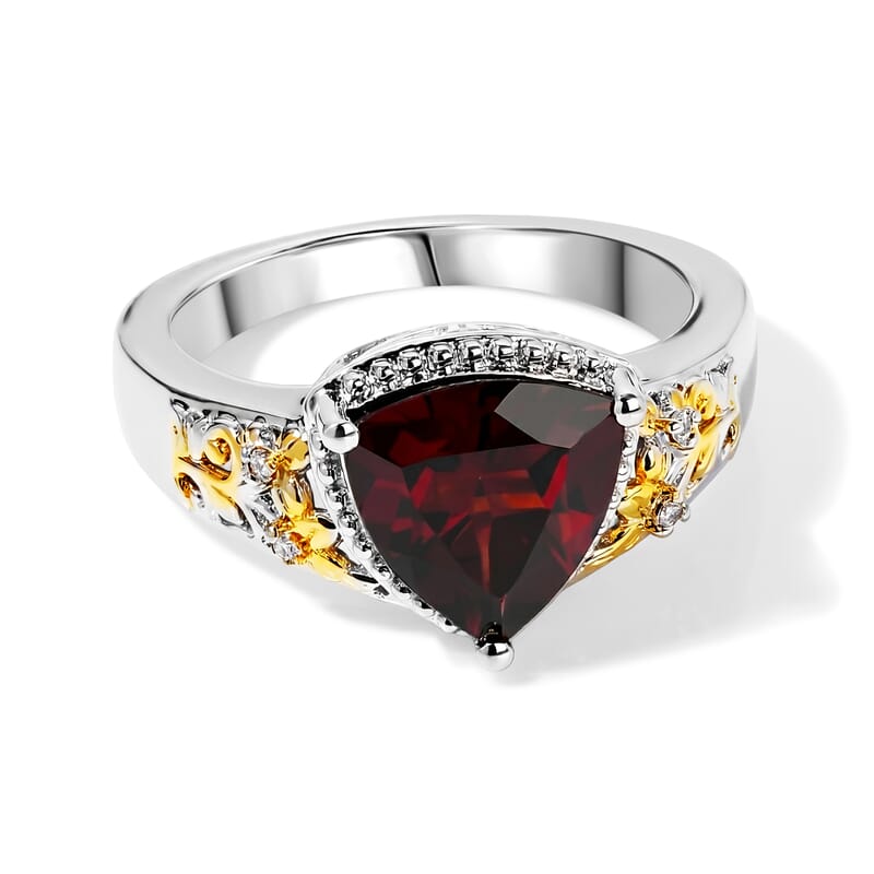 EverTrue Mozambique Garnet and White Zircon 2.70 ctw Ring in 18K YG Plated and Platinum Bond (Size 6.0)