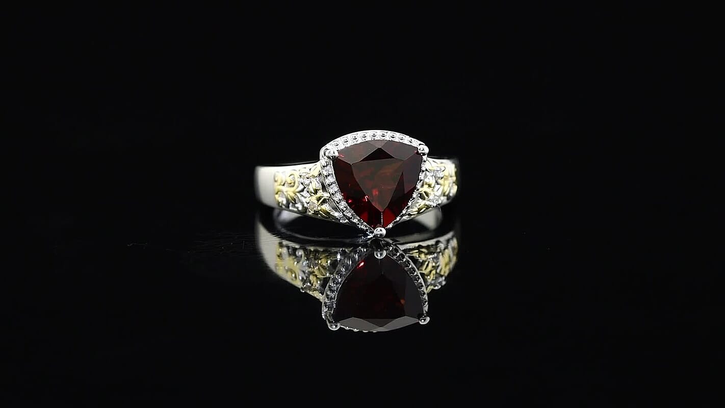 EverTrue Mozambique Garnet, White Zircon Ring in 18K YG Plated and Platinum Bond (Size 10.0) 2.70 ctw