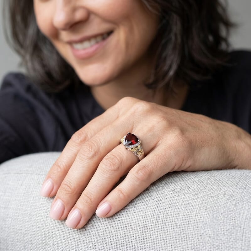 EverTrue Mozambique Garnet and White Zircon 2.70 ctw Ring in 18K YG Plated and Platinum Bond (Size 6.0)