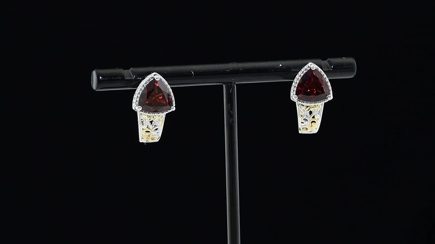 EverTrue Mozambique Garnet, White Zircon Stud Earrings in 18K YG Plated and Platinum Bond 4.00 ctw