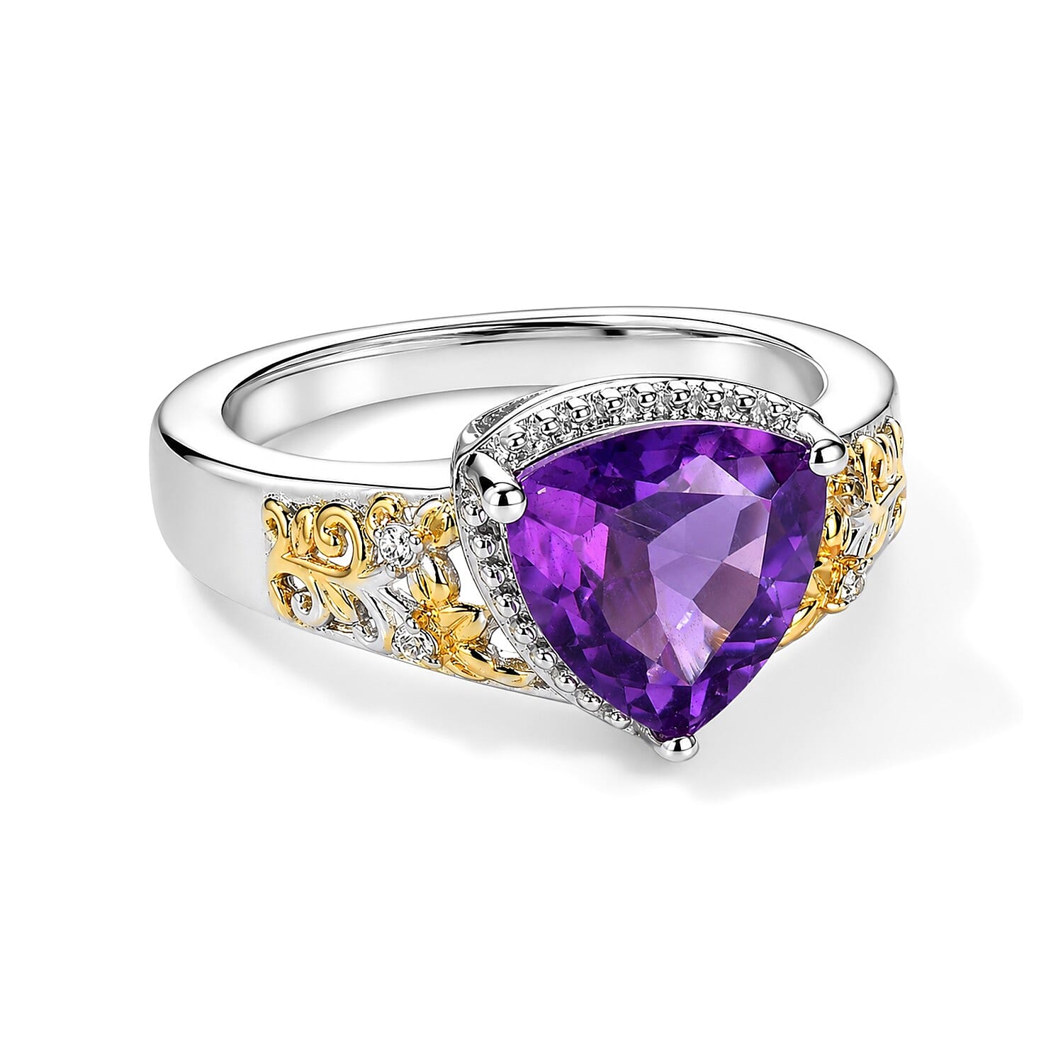 EverTrue African Amethyst and White Zircon 2.40 ctw Ring in 18K YG Plated and Platinum Bond (Size 8.0)