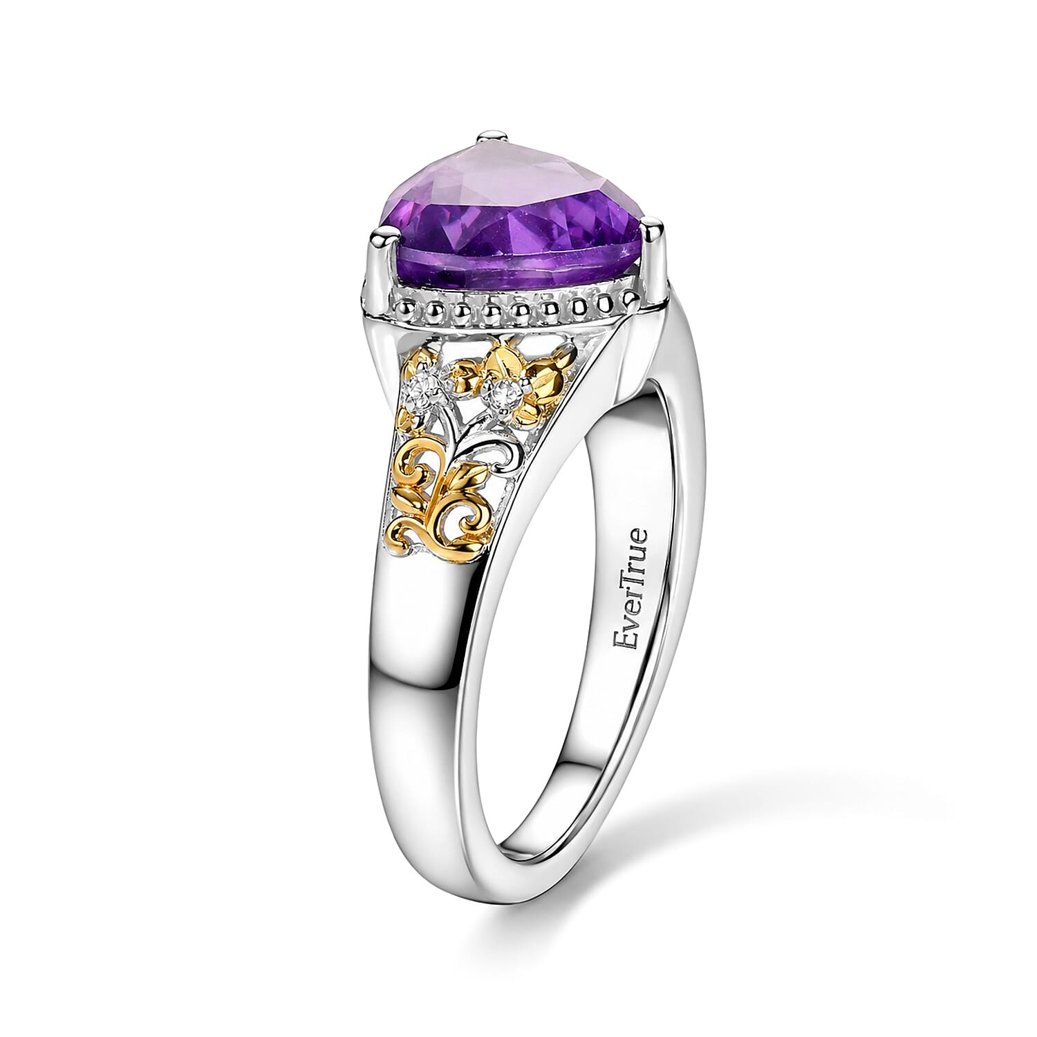 EverTrue African Amethyst and White Zircon 2.40 ctw Ring in 18K YG Plated and Platinum Bond (Size 8.0)