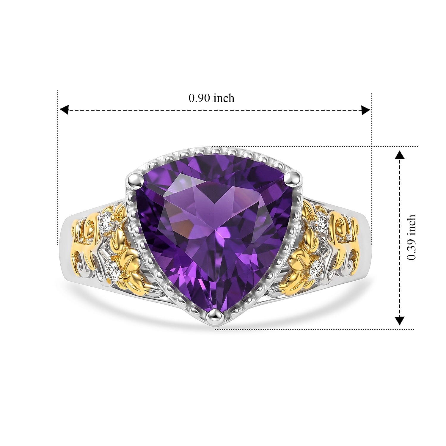 EverTrue African Amethyst and White Zircon 2.40 ctw Ring in 18K YG Plated and Platinum Bond (Size 8.0)
