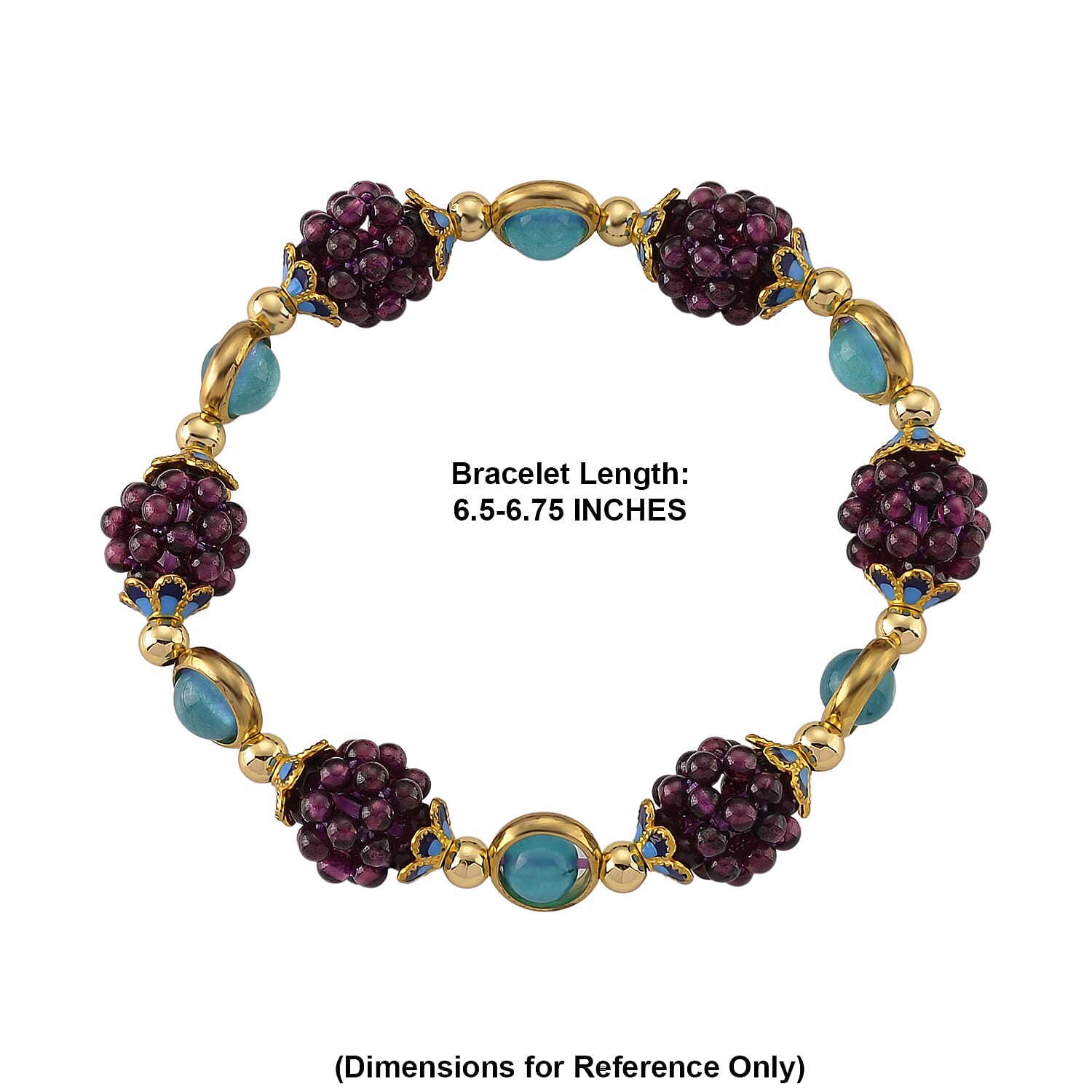 Red Agate and Blue Agate Beaded Stretch Bracelet in  Goldtone (6-6.50In) 40.00 ctw
