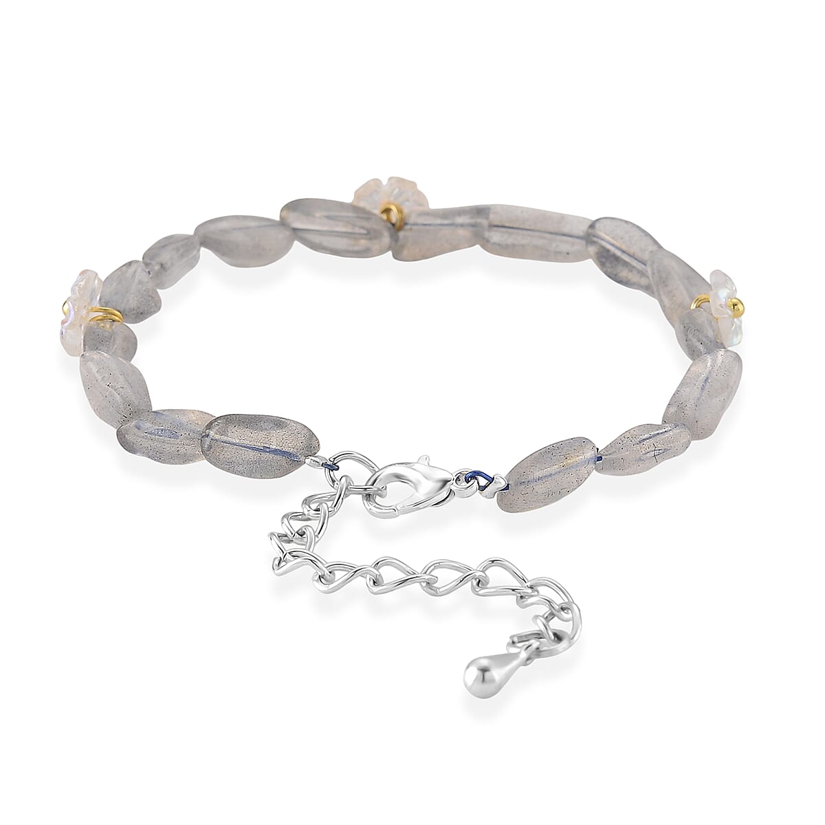 Grey Moonstone and Resin 12.00 ctw Beaded Stretch Bracelet in Silvertone (6.50-8.50In) image number 4
