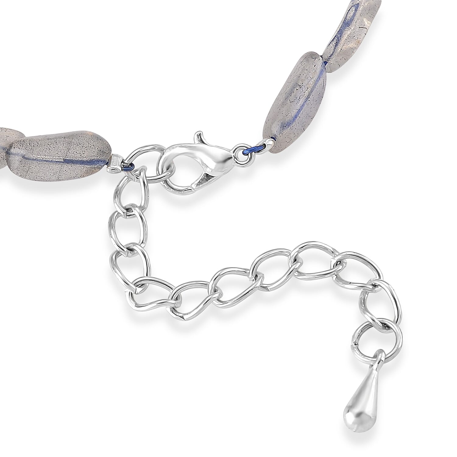 Grey Moonstone and Resin 12.00 ctw Beaded Stretch Bracelet in Silvertone (6.50-8.50In)