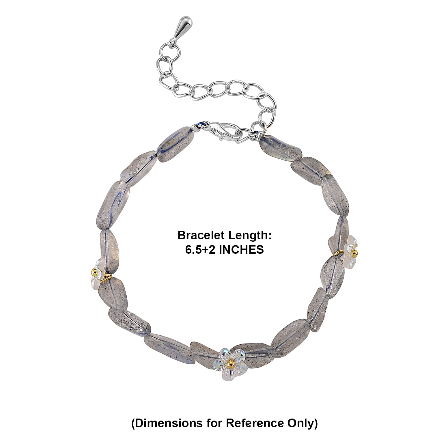 Grey Moonstone and Resin 12.00 ctw Beaded Stretch Bracelet in Silvertone (6.50-8.50In)