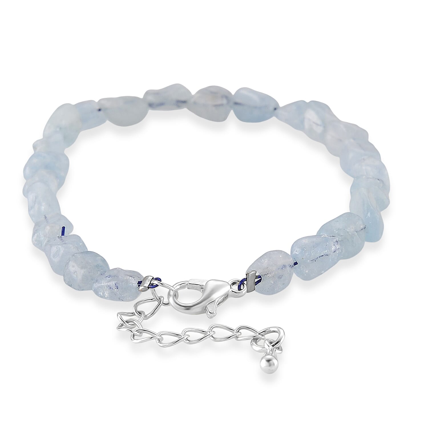 Aquamarine 20.00 ctw Beaded Stretch Bracelet in Silvertone (6.50-7.50In)