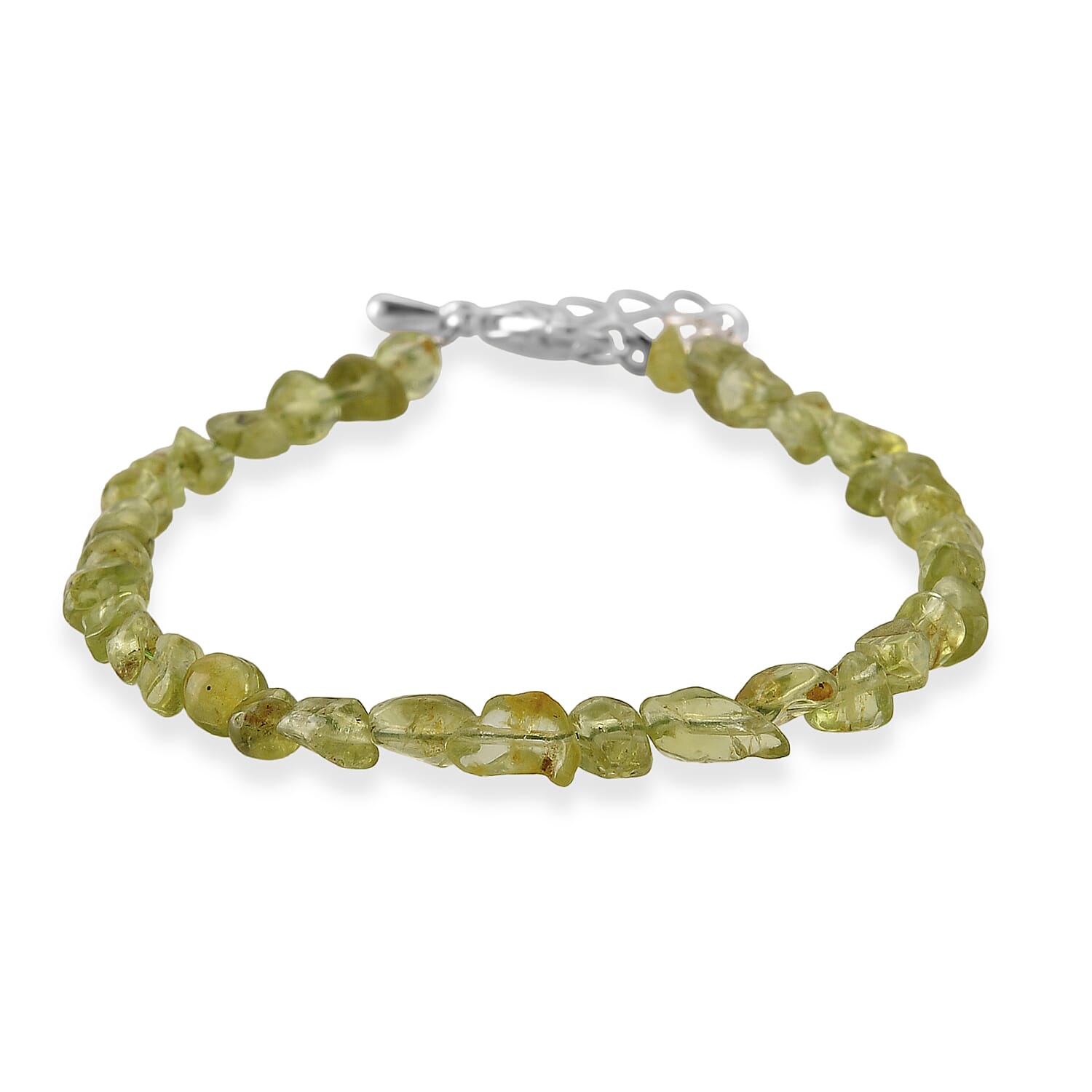 Peridot 23.00 ctw Beaded Stretch Bracelet in Silvertone (6-7.50In)