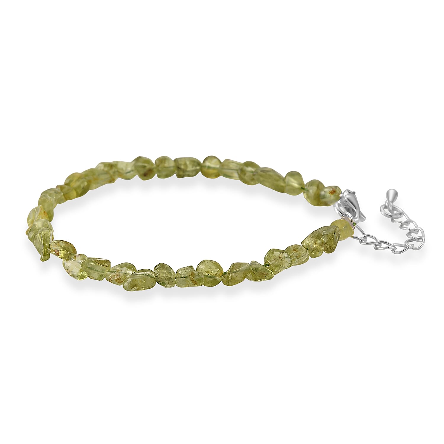 Peridot 23.00 ctw Beaded Stretch Bracelet in Silvertone (6-7.50In)