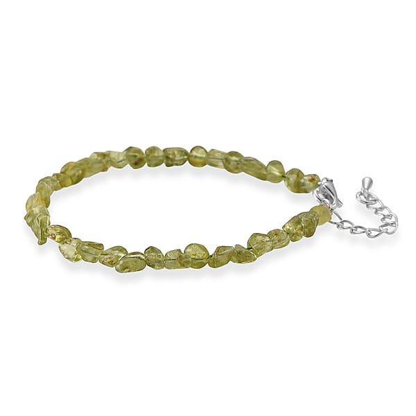 Peridot 23.00 ctw Beaded Stretch Bracelet in Silvertone (6-7.50In)