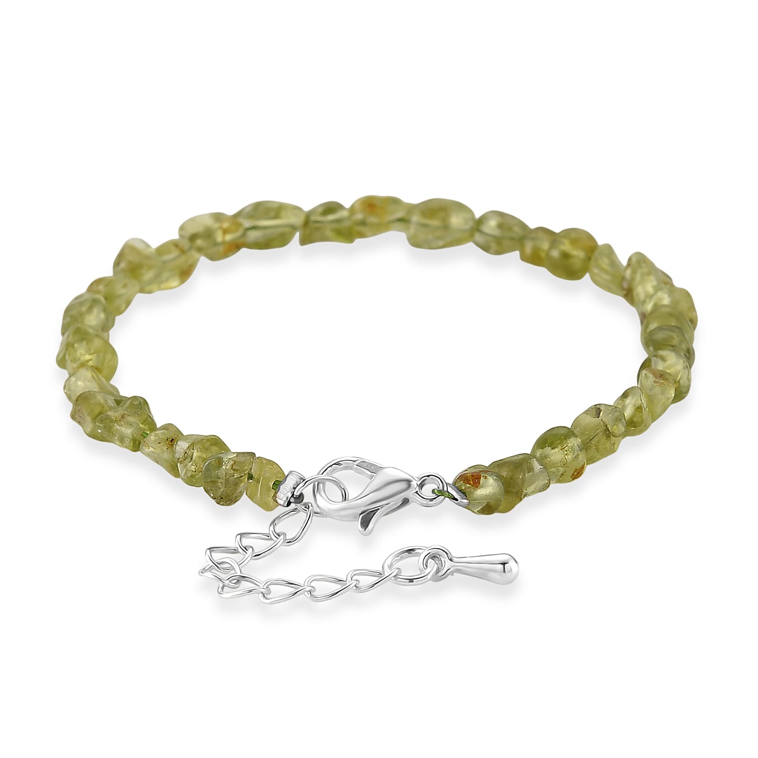 Peridot 23.00 ctw Beaded Stretch Bracelet in Silvertone (6-7.50In)