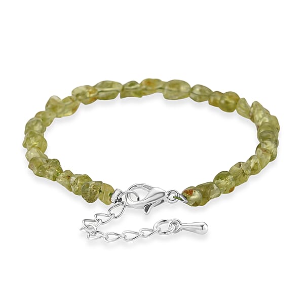 Peridot 23.00 ctw Beaded Stretch Bracelet in Silvertone (6-7.50In)