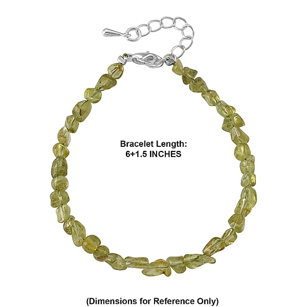 Peridot 23.00 ctw Beaded Stretch Bracelet in Silvertone (6-7.50In)
