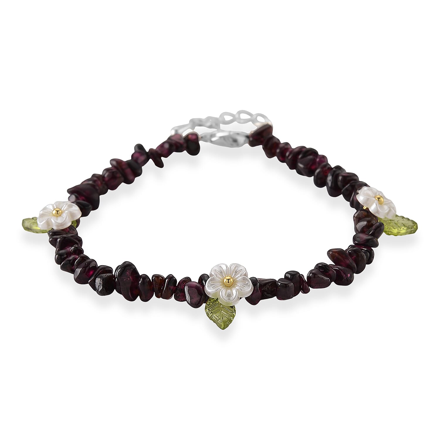 Mozambique Garnet and Resin 30.00 ctw Beaded Stretch Bracelet in Silvertone (6.75-7.75In)