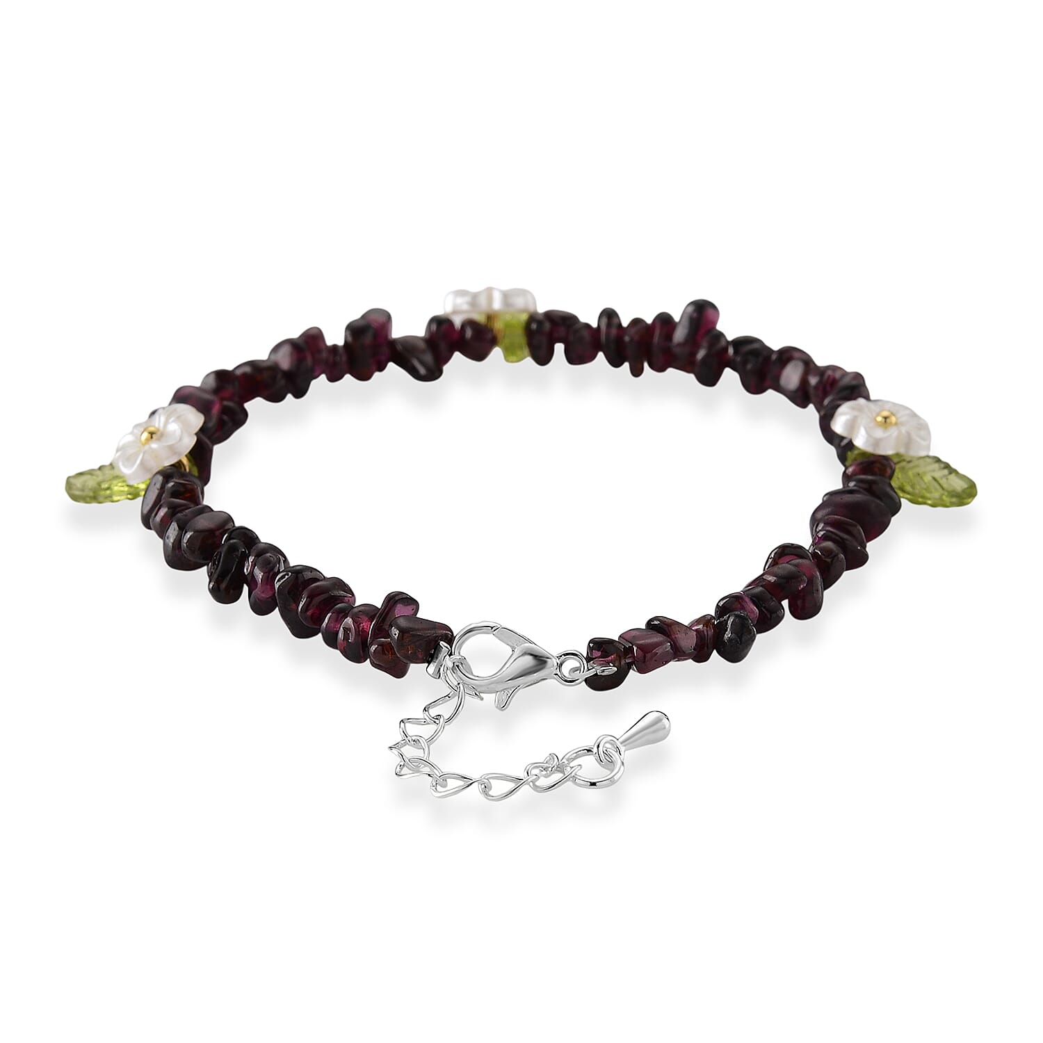 Mozambique Garnet and Resin 30.00 ctw Beaded Stretch Bracelet in Silvertone (6.75-7.75In)