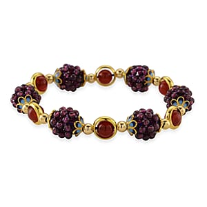 Garnet and Red Agate 40.00 ctw Beaded Stretch Bracelet in  Goldtone (6-6.50In)