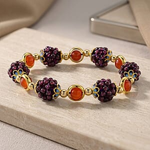 Garnet and Red Agate 40.00 ctw Beaded Stretch Bracelet in  Goldtone (6-6.50In)