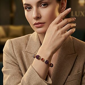 Garnet and Red Agate 40.00 ctw Beaded Stretch Bracelet in  Goldtone (6-6.50In)