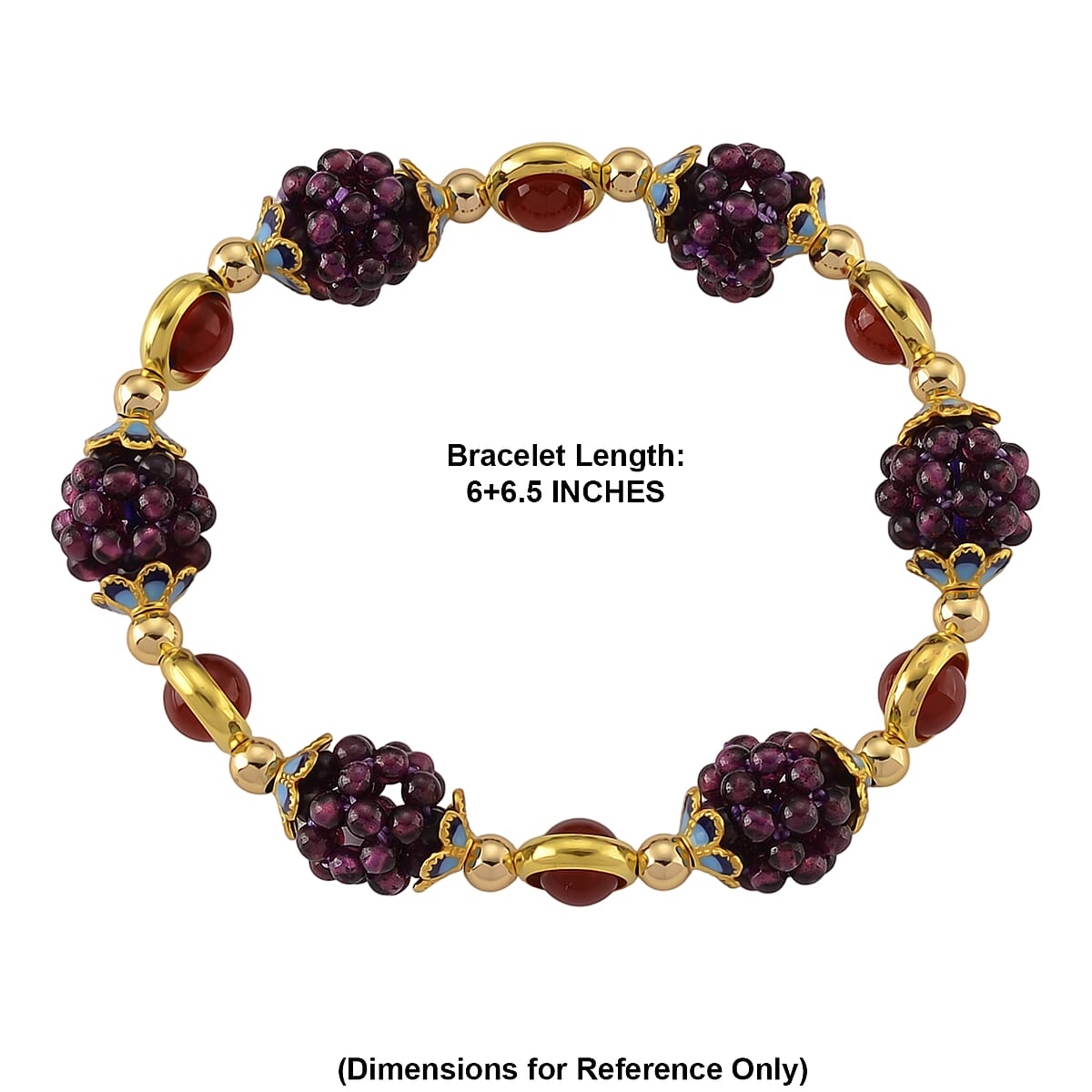 Garnet and Red Agate 40.00 ctw Beaded Stretch Bracelet in  Goldtone (6-6.50In) image number 3