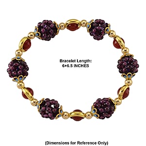Garnet and Red Agate 40.00 ctw Beaded Stretch Bracelet in  Goldtone (6-6.50In)