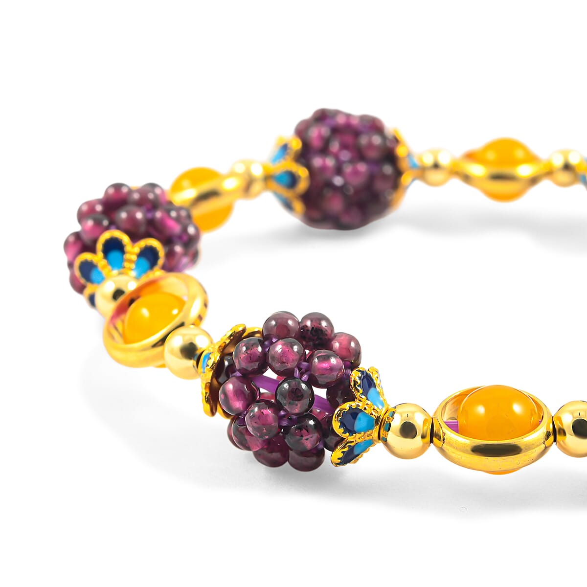 Garnet and Yellow Agate Beaded Stretch Bracelet in  Goldtone (6-6.50In) 40.00 ctw image number 3