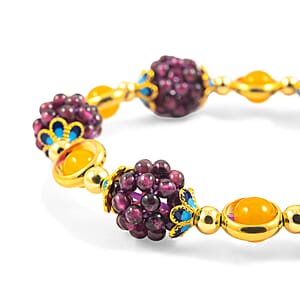 Garnet and Yellow Agate Beaded Stretch Bracelet in  Goldtone (6-6.50In) 40.00 ctw