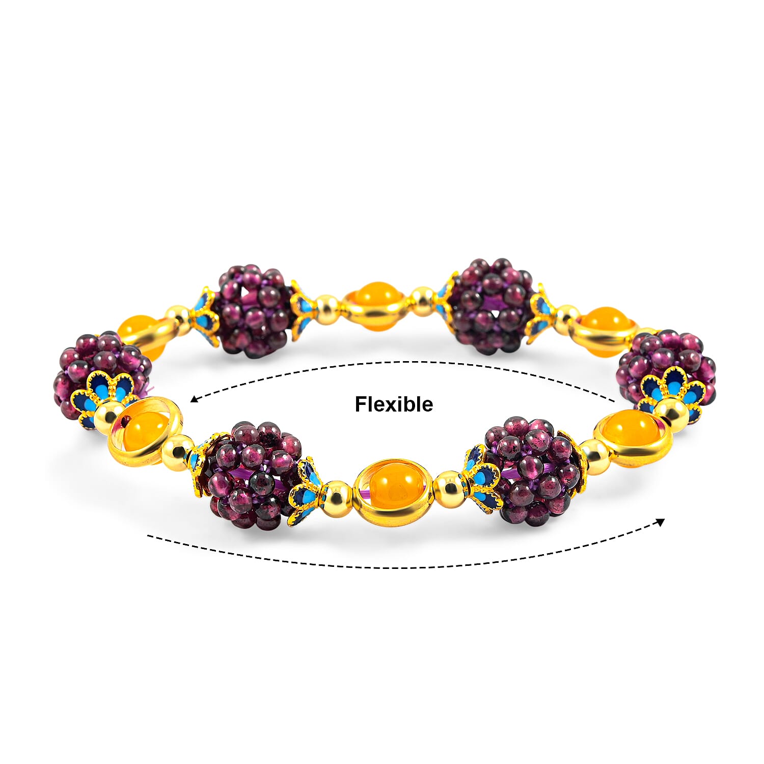 Garnet and Yellow Agate Beaded Stretch Bracelet in  Goldtone (6-6.50In) 40.00 ctw