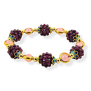 Red Agate and Pink Agate Beaded Stretch Bracelet in  Goldtone (6-6.50In) 40.00 ctw