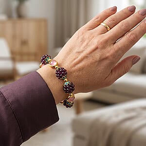 Red Agate and Pink Agate Beaded Stretch Bracelet in  Goldtone (6-6.50In) 40.00 ctw
