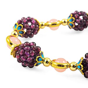 Red Agate and Pink Agate Beaded Stretch Bracelet in  Goldtone (6-6.50In) 40.00 ctw