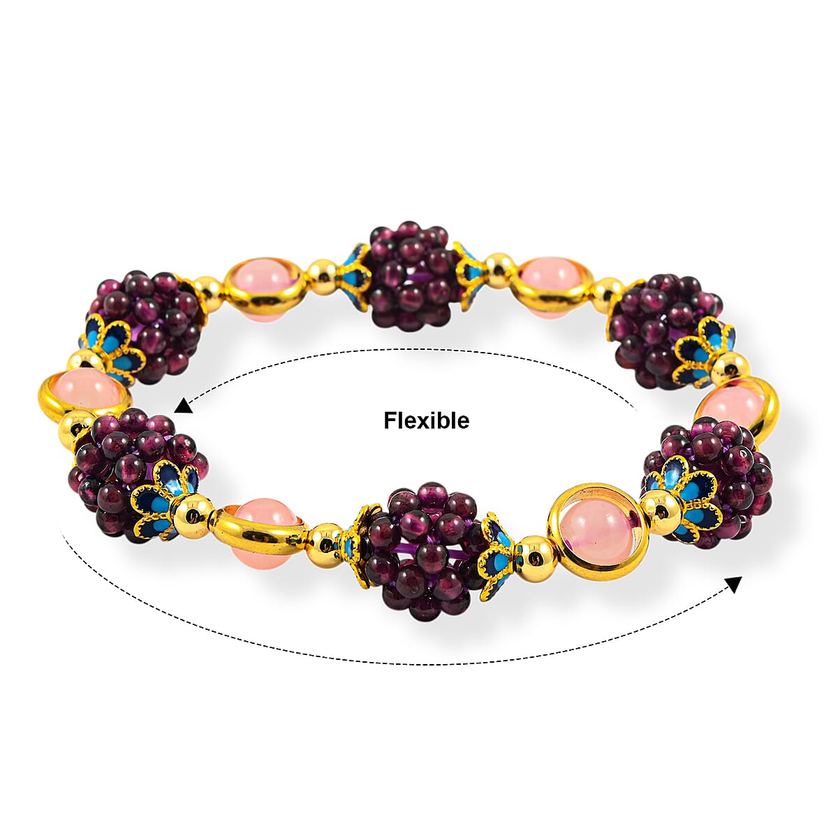 Red Agate and Pink Agate Beaded Stretch Bracelet in  Goldtone (6-6.50In) 40.00 ctw image number 4
